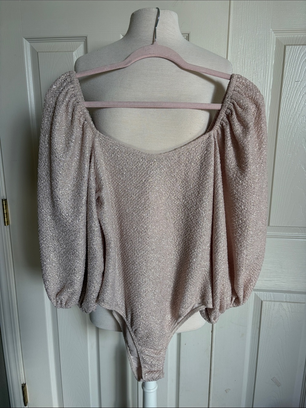 BUCKETLIST Blush Sparkle Puff-Sleeve Bodysuit